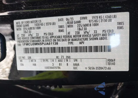 2023 Ford Escape St-Line из США, поврежденный, VIN 1FMCU0MN5PUA61138